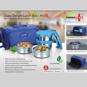 "Zippy Delight: 4 Container Lunch Box - A practical and stylish lunch box with four compartments for food storage."