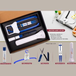 Doctor Lamp 5 Pc Gift Set - Blue - A sophisticated gift set for doctors, featuring a blue lamp and four useful items."