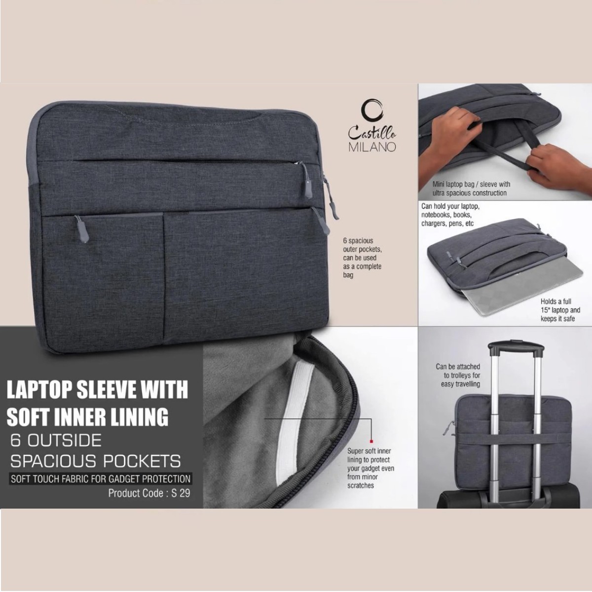 Laptop Sleeve with 6 Pockets - Muskurado