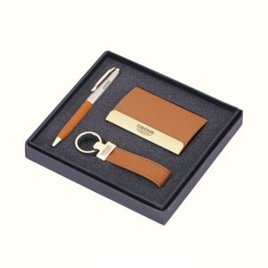 Pen, Card Holder & Keychain Set (Tan) - A Chic and Functional Trio.