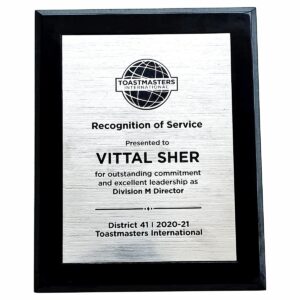 Toastmasters Recognition Plaque - Celebrating Excellence.