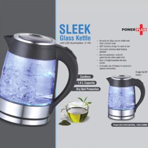 Sleek Glass Kettle With LED Illumination - A modern and stylish glass kettle with captivating LED lights.
