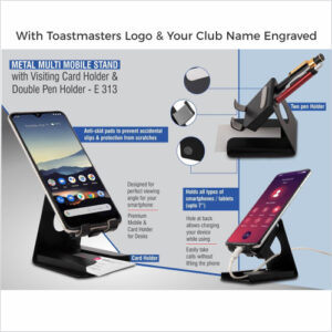 Custom Mobile Stand with Card Holder and Pen Stand, Featuring Toastmasters International Logo
