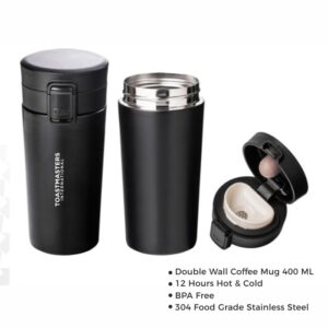Toastmasters International Thermo steel Coffee Flask for hot beverages on the go.