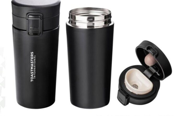 Toastmasters International Thermo steel Coffee Flask for hot beverages on the go.