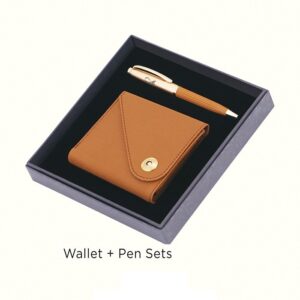"Wallet Pen Set - Tan - A stylish gift set featuring a tan-colored wallet and a matching pen."