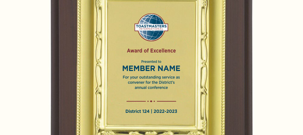 Toastmasters Wood Heavy Gold Plaque - A recognition award for outstanding service.