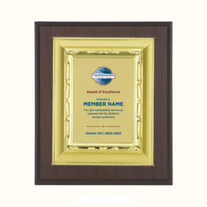 Toastmasters Wood Heavy Gold Plaque - A recognition award for outstanding service.