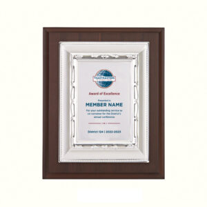 Toastmasters Wood Heavy Silver Plaque - A recognition award for outstanding