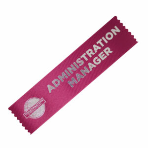 A distinguished ribbon representing the role of Administration Manager in Toastmasters International.
