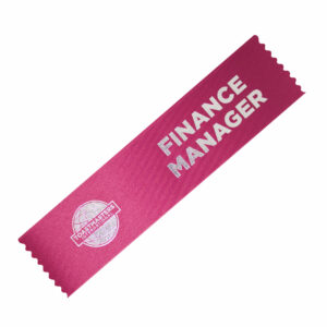 A distinguished ribbon representing the role of Finance Manager in Toastmasters International.