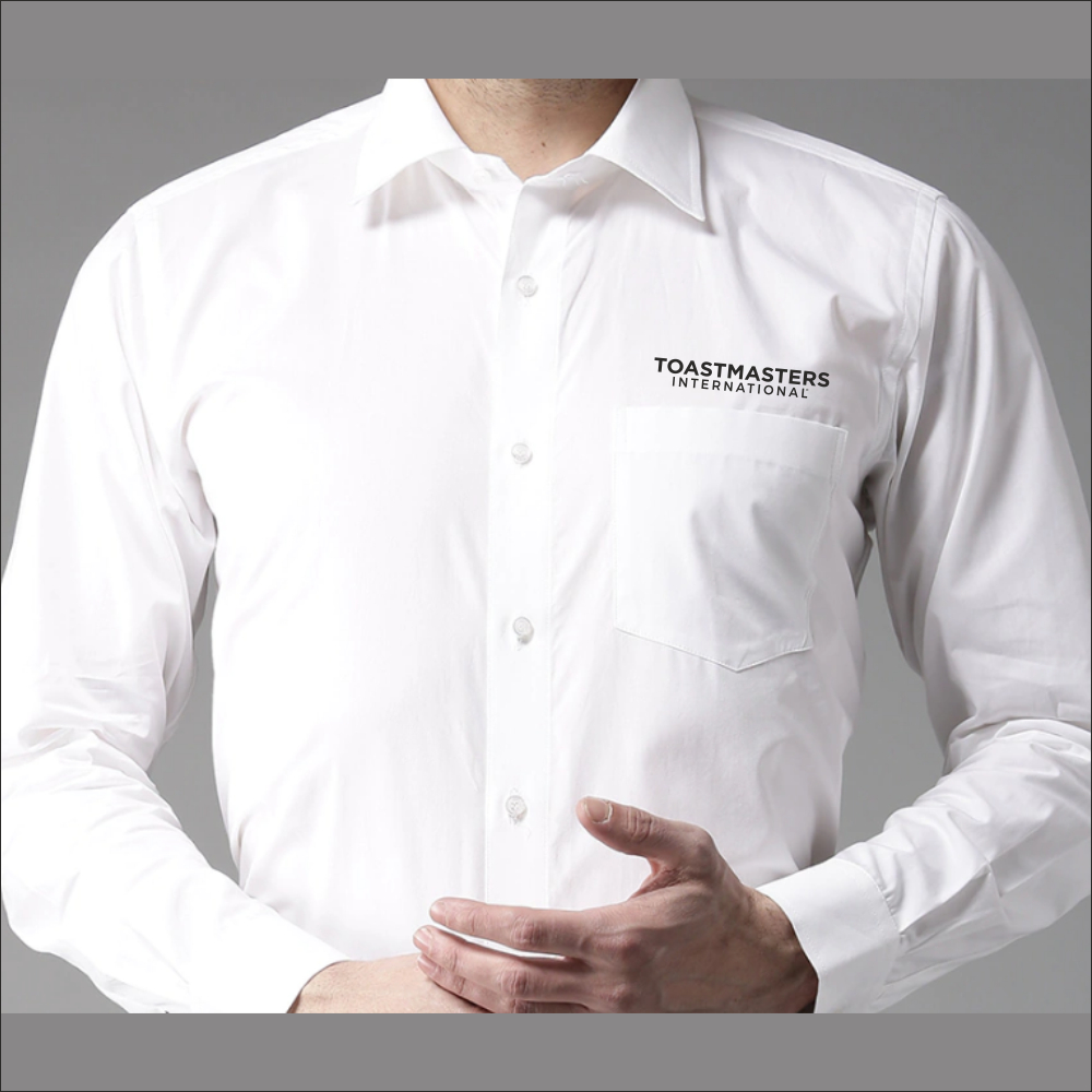 An image of a white-colored Toastmasters shirt for sale on Muskurado.com