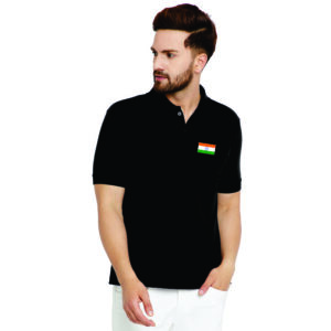 India Tricolor Logo Polo TShirt (Black)