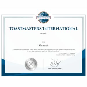 Toastmasters Member Certificate